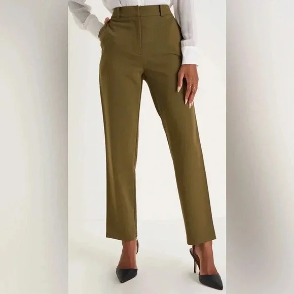 NEW w/tags (NWT) Lulu’s Ideal Aura Olive Green High Rise Slim Leg Trouser Pants - Picture 3 of 6